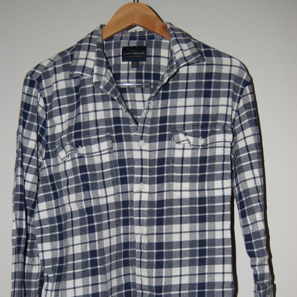 Lucky Brand Men's Large Button Down Plaid Shirt